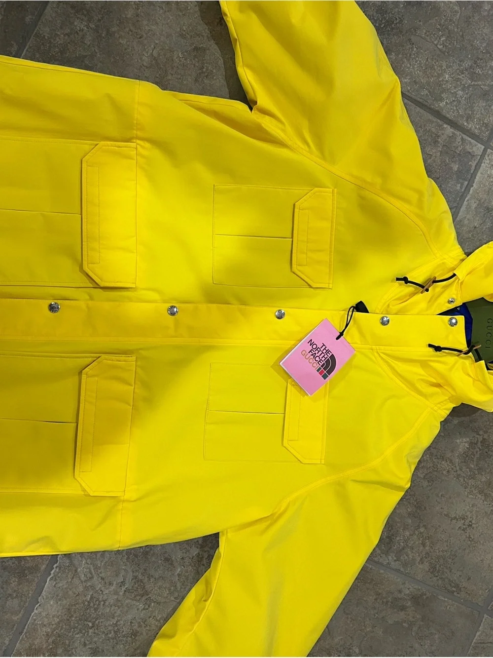 Men's Gucci X Northface techno, hooded rain, jacket size XL